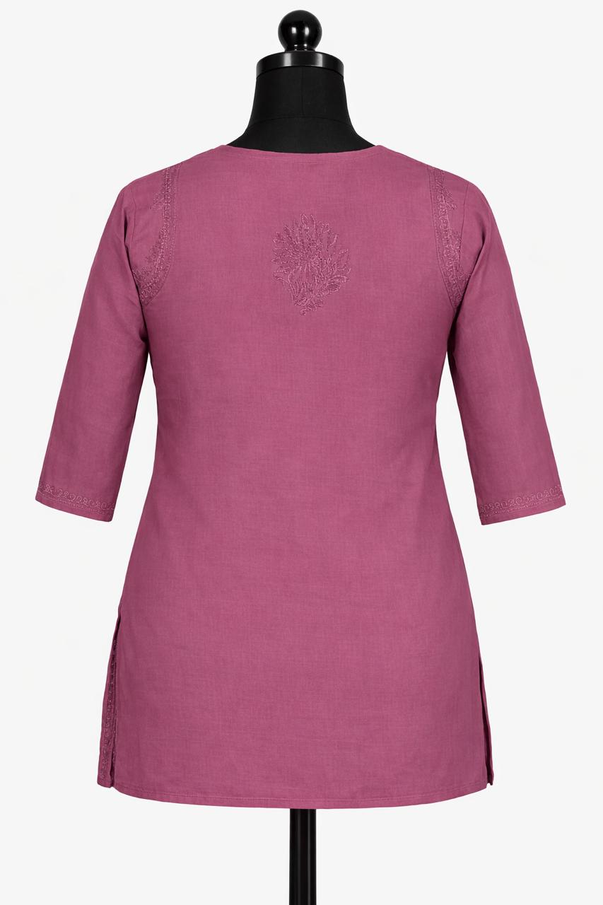 Cotton Short Bakhiya Anjir Pink | Lucknavi Kurti