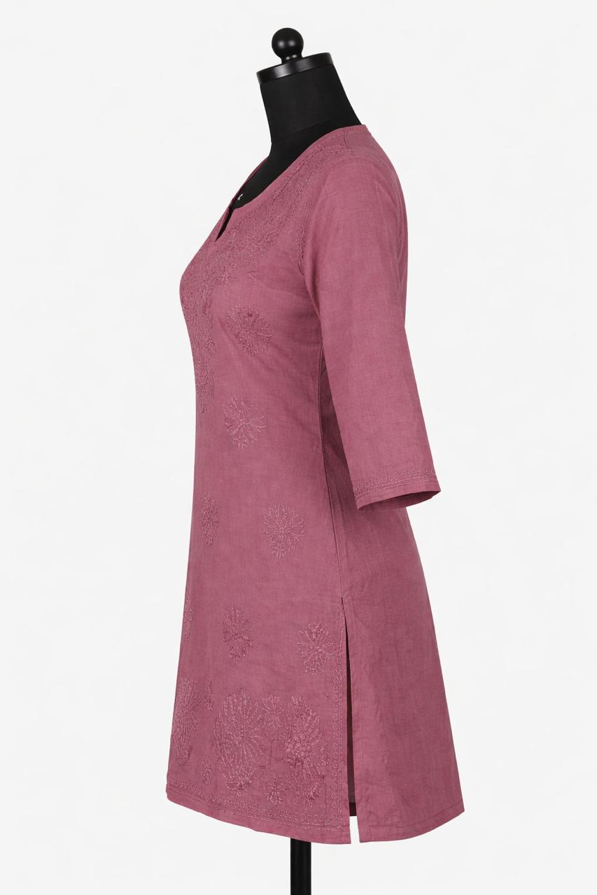 Cotton Short Bakhiya Anjir Pink | Lucknavi Kurti