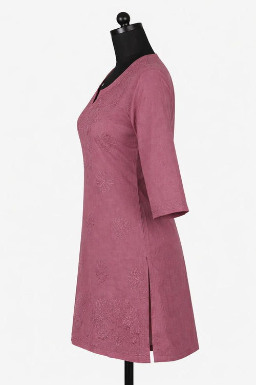 Cotton Short Bakhiya Anjir Pink | Lucknavi Kurti
