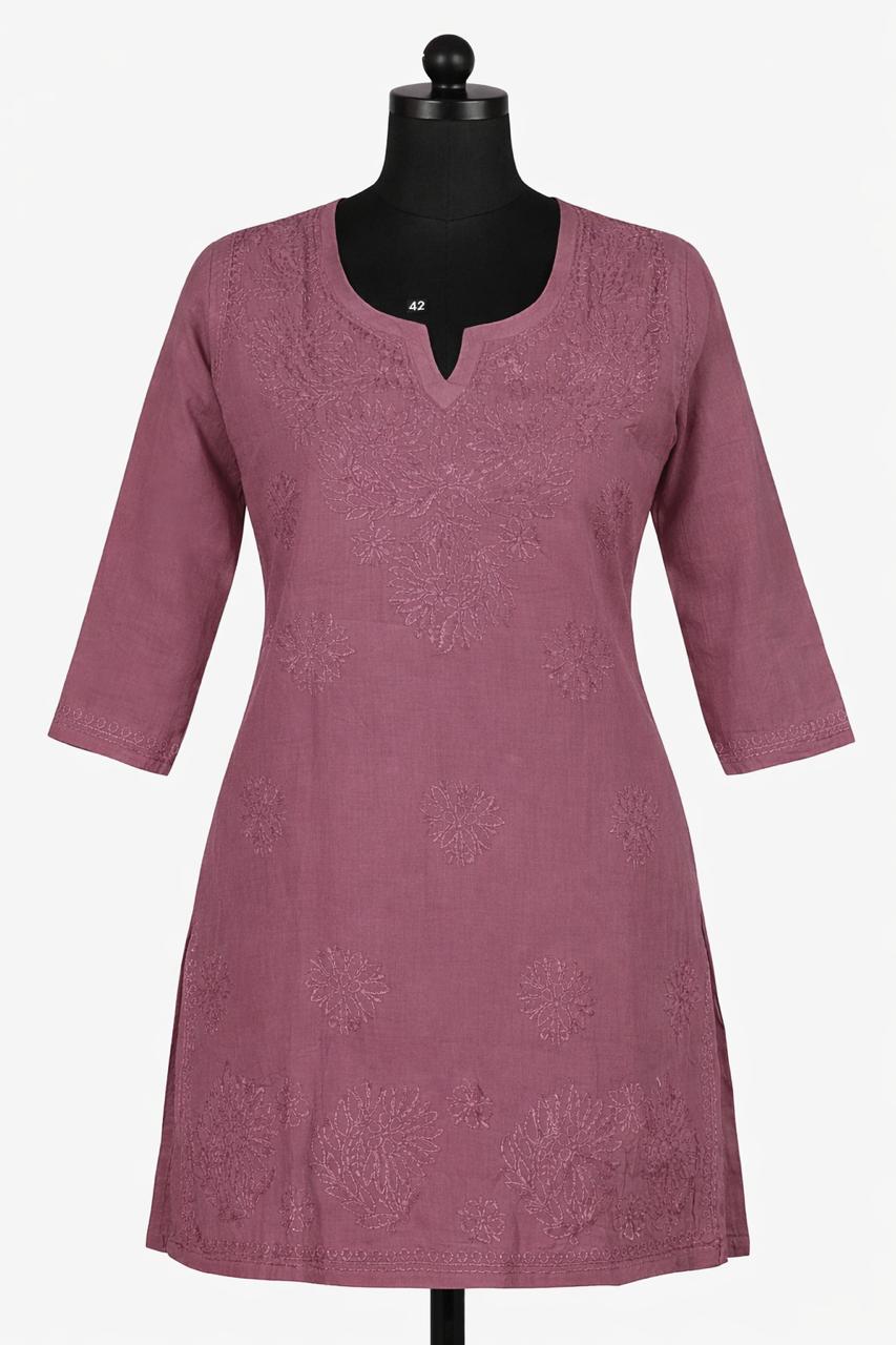 Cotton Short Bakhiya Anjir Pink | Lucknavi Kurti