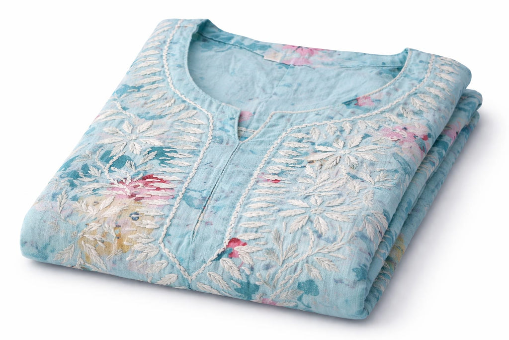Mul Mul Shalimar Blue | Lucknavi Kurti