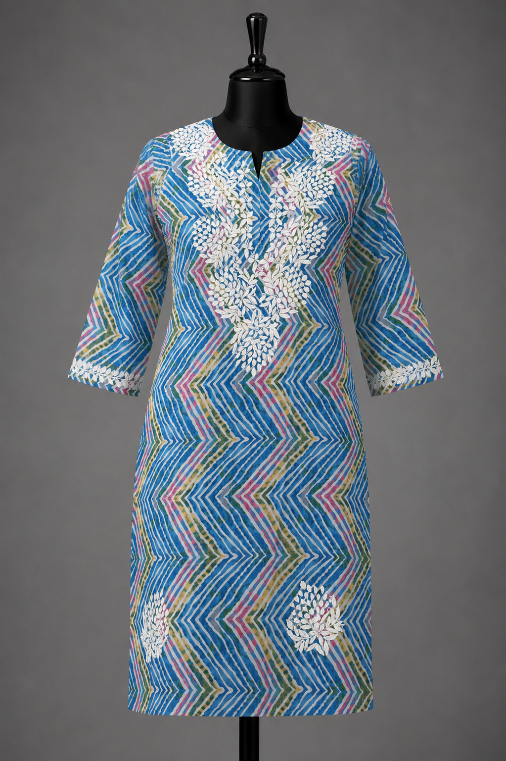Aabha Sky Blue Lucknowi Kurti