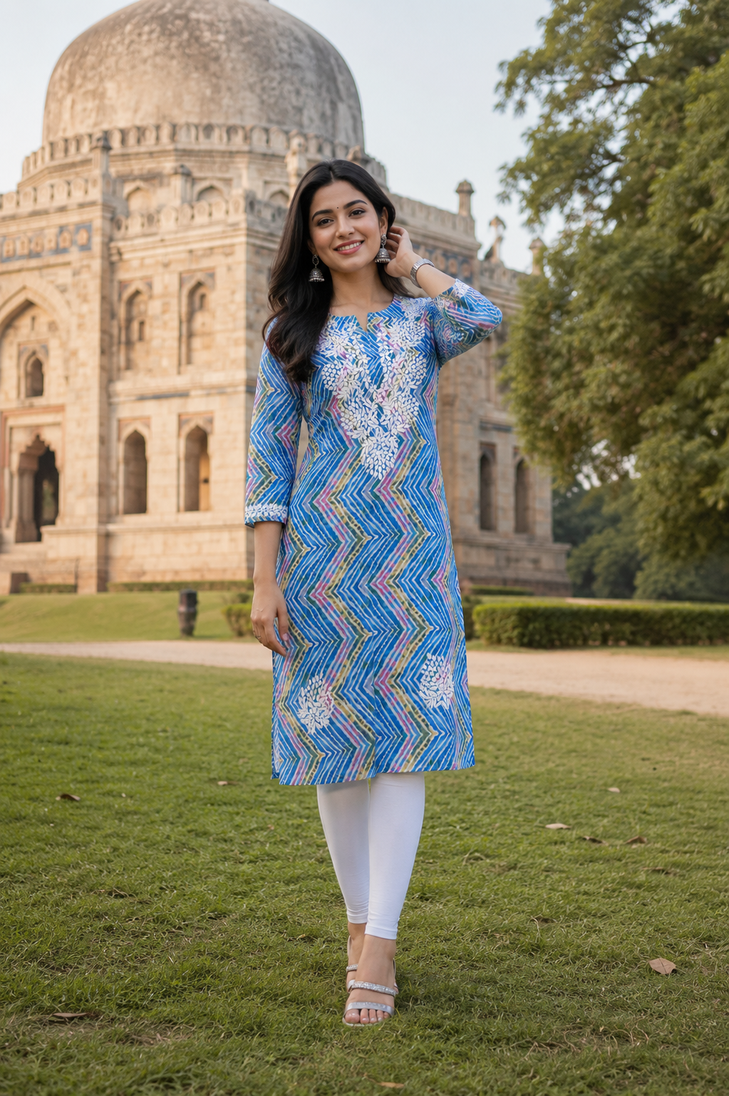 Aabha Sky Blue Lucknowi Kurti
