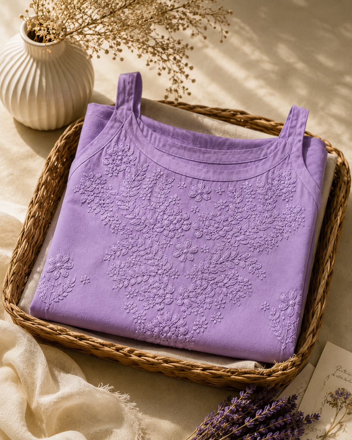 Lavender Bloom Lucknowi Slip Kurti