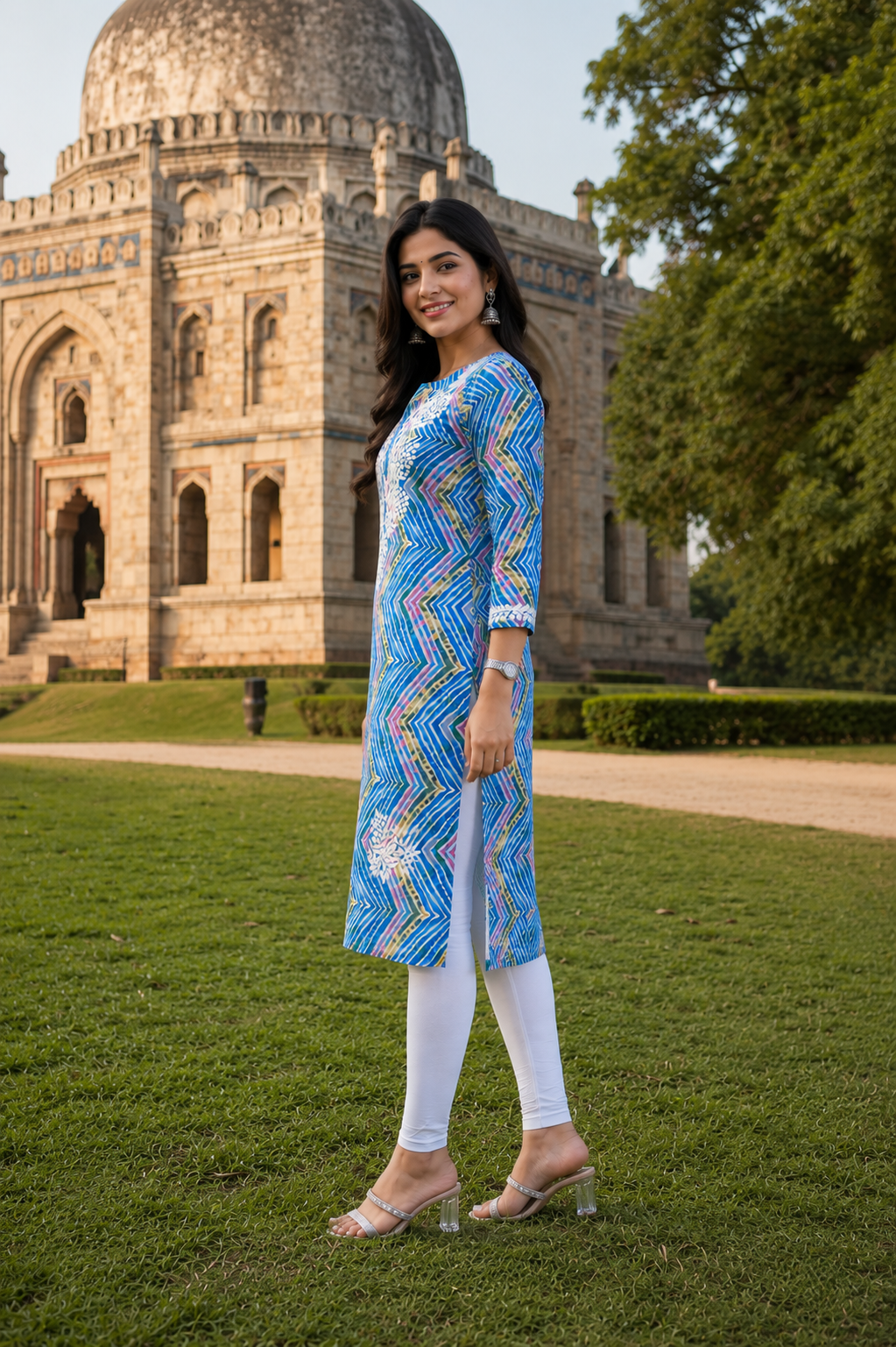 Aabha Sky Blue Lucknowi Kurti